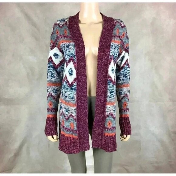 MOSSIMO Southwestern Burgundy Thick Cardigan Size SMALL - Picture 2 of 10